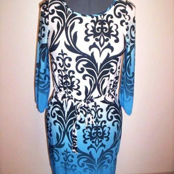 LOILA Small Paisley O’ Neck Elastic Puff Long Sleeve Belted Short Dress - Picture 10 of 11